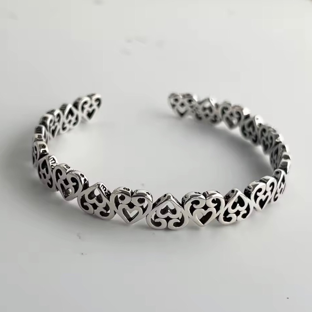 Sterling Silver Heart Filigree Cuff Bracelet